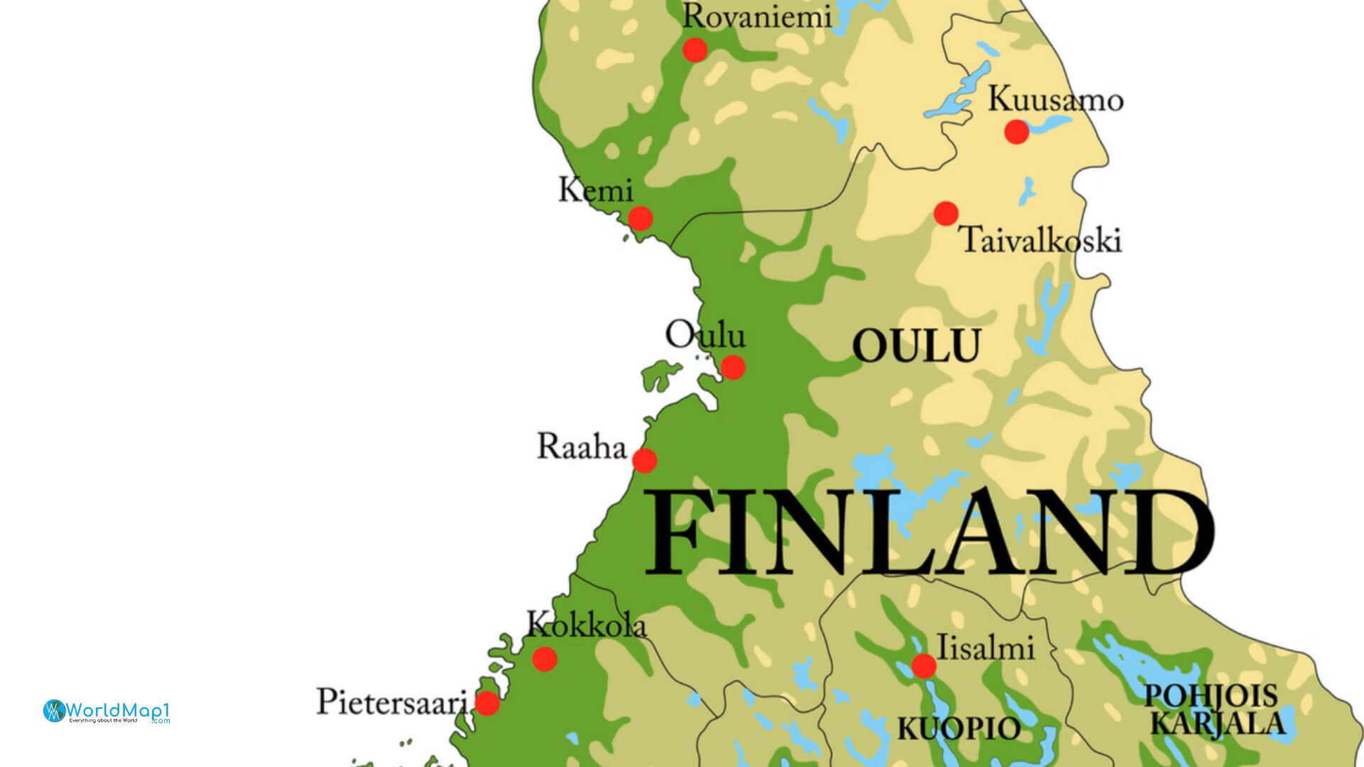 Carte de la Finlande en anglais